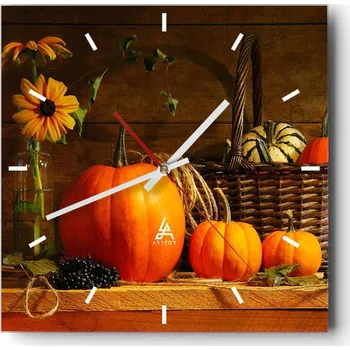 Hodiny Velké nástěnné hodiny na zeď 40x40 Dýně Skleněné hodiny Čtvercové Tiché