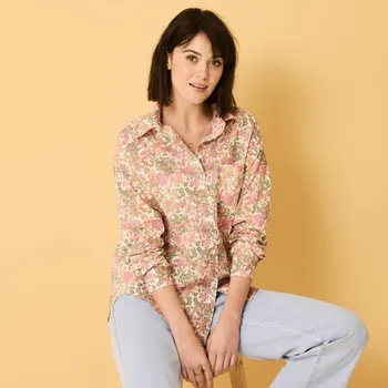 Dámská košile Oversize košile s potiskem květy režná/růžová 46