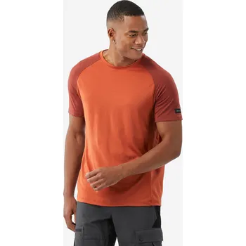 Pánské tričko FORCLAZ Pánské turistické merino tričko Resist 2XL KAŠTANOVÁ|ORANŽOVÁ|VÍNOVÁ