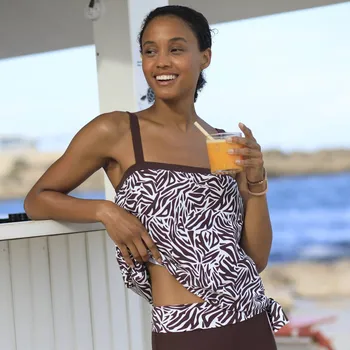 Dámské plavky Plavkový tankiny top s potiskem Zebra čokoládová 38