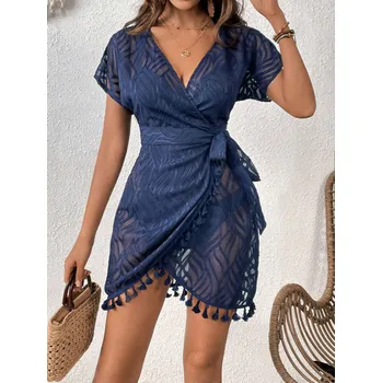 Dámské šaty Dámské plážové šaty na zavazování Barva: Modrá, Velikostní tabulka: M