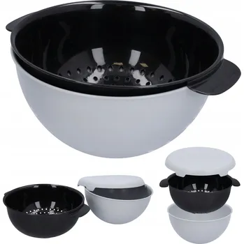 Cedník a síto Cedník, mísa s sítkem a víkem, sada 2v1 šedá Ø23 cm