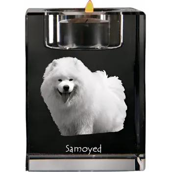 Svícen Art-Dog Samojed křišťálový svícen s fotografií psa, čajová svíčka, ohřívač