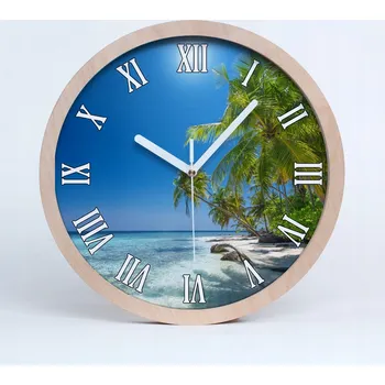 Hodiny Dřevěné nástěnné hodiny Maledivy pláž průměr 25 cm
