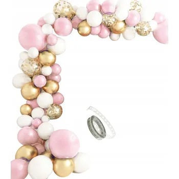 Balónková girlanda pastelově růžová, zlatá chromovaná, s konfetami