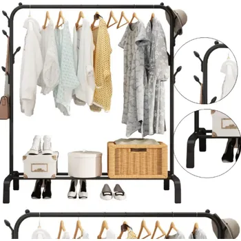 Věšák Stojanový věšák na oblečení s policí na boty, volně stojící kovový organizér