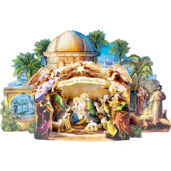 Obraz Papírový betlém, velký se třpytkami 30 x 19 cm Vánoce