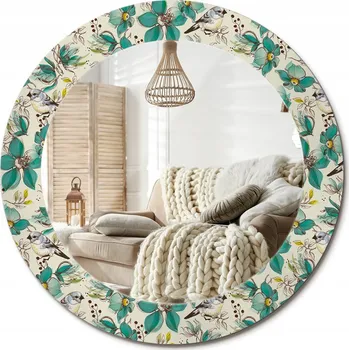 Zrcadlo Zrcadlo s potiskem do koupelny, kuchyně, předsíně, Ø 60 cm Květiny a ptáci