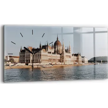 Hodiny Nástěnné Hodiny Skleněné Horizontální S Potiskem Parlament v Budapešti 60x30 cm