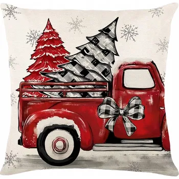 Povlak na polštářek Dekorační Vánoční Povlak na Polštář Červený Truck Dva Stromečky 45x45