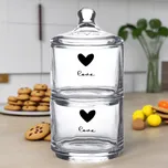 Dvojitá skleněná dóza se srdíčkem "Love" Ø 10 × 21 cm