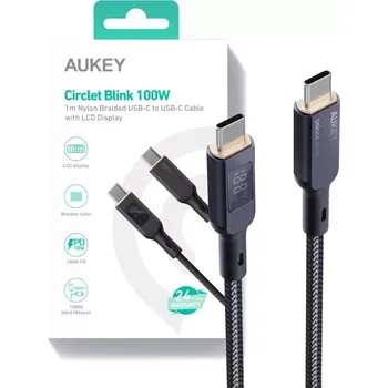 Datový kabel Aukey CB-MCC102 USB-C to USB-C, 100W, 1.8m, černý