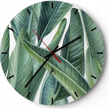 Hodiny Velké nástěnné hodiny na zeď 40x40 Listy Skleněné hodiny Kulatý Tiché