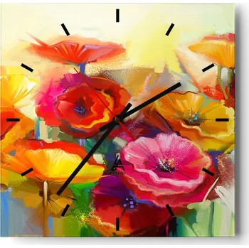 Hodiny Velké nástěnné hodiny na zeď 40x40 Květiny Skleněné hodiny Čtvercové Tiché