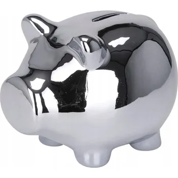Pokladnička Keramické prasátko pokladnička stříbrné 11,5x9 cm jako Dárek na mince a bankovky
