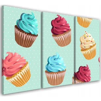 Obraz OBRAZ TRYPTYCH Cupcakes Sladkosti 60x40