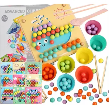 Dřevěná hračka Układanka Edukacyjna Drewniana Montessori Stavebnice Puzzle kuličky, korálky XL