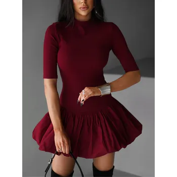 Dámské šaty Vínové balónové mini šaty QIANY Velikost: M/L