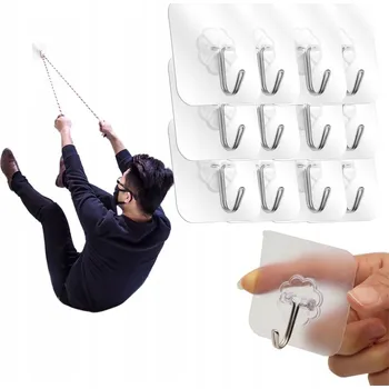 Věšák SADA SAMOLEPICÍCH VĚŠÁKŮ HÁČKŮ PRŮHLEDNÝ HÁČKŮ 12 KS