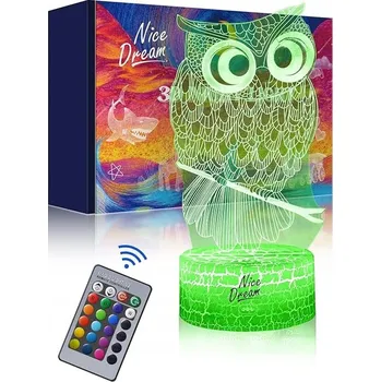 Lampička NOČNÍ LAMPA 3D Sova DÁLKOVÝ OVLADAČ DÁREK
