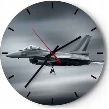 Hodiny Velké nástěnné hodiny 40x40cm - Stíhačka - Skleněné hodiny Kulatý Tiché