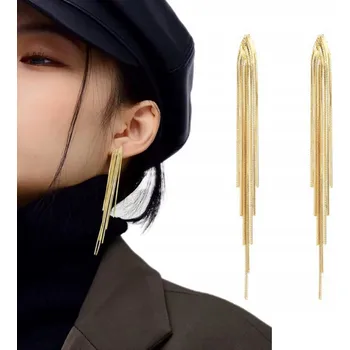 Náušnice Zlaté Náušnice Dlouhé Vlákna Zirkony Visací