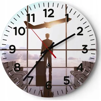 Hodiny Nástěnné hodiny do obýváku 40x40 Letiště Kulatý Hodiny na skle Loft Tiché