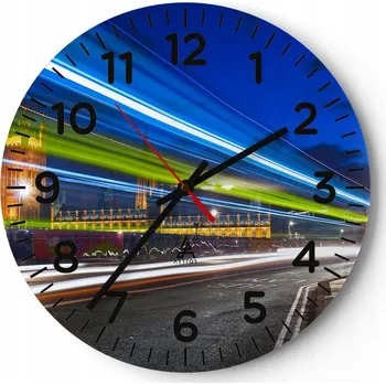 Hodiny Nástěnné hodiny do obýváku 40x40 Města Kulatý Hodiny na skle Loft Tiché