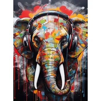 Obraz Plátěný Plakát A3 v rámu Barevný slon hudební dekorace do pokoje Art