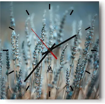 Hodiny Velké nástěnné hodiny 40x40 Levandule Skleněné hodiny Čtvercové Tiché