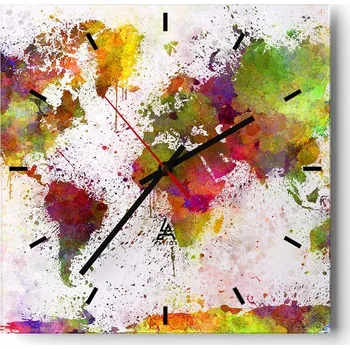 Hodiny Velké nástěnné hodiny 40x40 Mapa světa Skleněné tiché hodiny