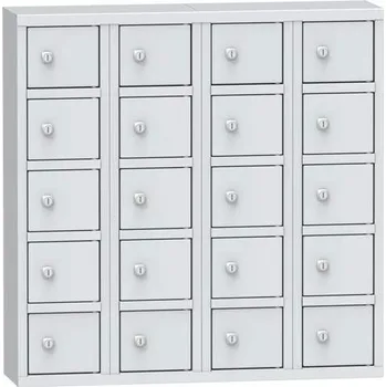 Kovová skříň s 20 uzamykatelnými schránkami, v x š x h: 780 x 780 x 200 mm, barva šedá RAL7035