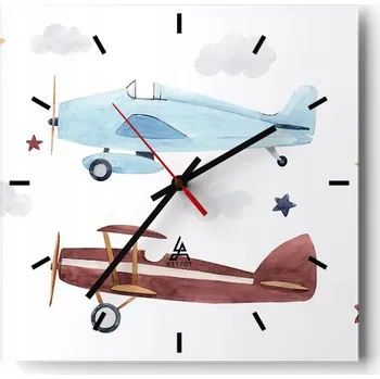 Hodiny Velké nástěnné hodiny na zeď 40x40 Letadla Skleněné hodiny Čtvercové Tiché