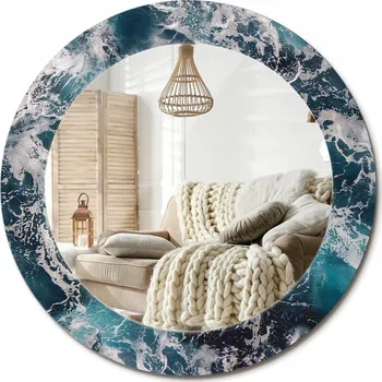 Zrcadlo Stylové kulaté zrcadlo na zeď s potiskem na skle průměr 60 cm Bouřlivé moře