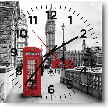 Hodiny Nástěnné hodiny do obýváku 40x40 Město Bez Hlučné Skleněné hodiny Tiché