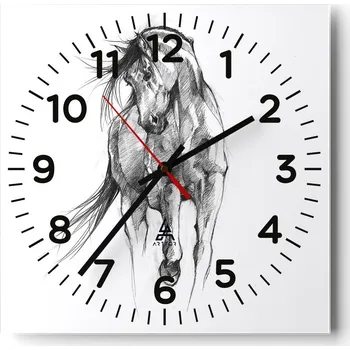 Hodiny Nástěnné hodiny do obýváku 40x40 Kůň Tichý Bez rušivého tikání Skleněné hodiny Stylové