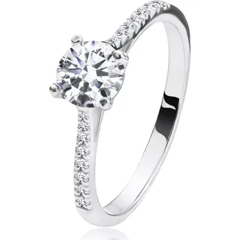 Prsten Stříbrný zásnubní prsten 925 - čirý zirkon uprostřed, zirkonová ramena - Velikost: 49
