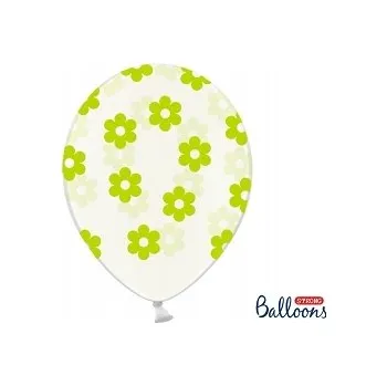 Balónek Průhledné balónky se zelenými kvítky 30 cm 6 Ks