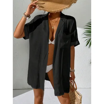 Dámské šaty Dámská plážová košile s krátkým rukávem Barva: Černá, Velikostní tabulka: M