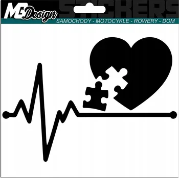Samolepicí dekorace na vozidlo NÁLEPKA na auto PULS ŽIVOTA SRDCE PUZZLE 15x10