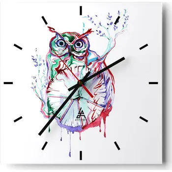 Hodiny Velké nástěnné hodiny na zeď 40x40 Pták Skleněné hodiny Čtvercové Tiché