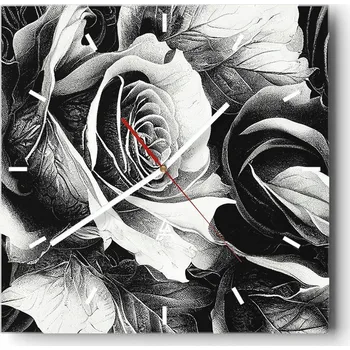 Hodiny Velké nástěnné hodiny na zeď 40x40 Květiny Skleněné hodiny Čtvercové Tiché