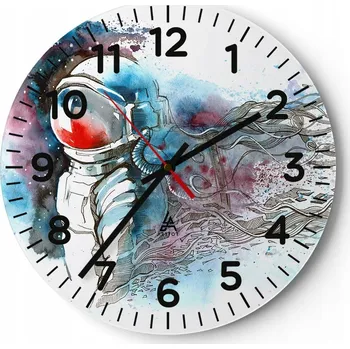 Hodiny Kuchyňské nástěnné hodiny 30x30 Astronaut Moderní skleněné hodiny Tiché