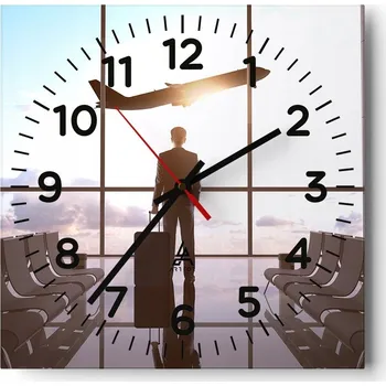 Hodiny Kuchyňské nástěnné hodiny 30x30 Letiště Skleněné hodiny do obýváku Moderní Tiché