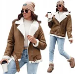 DÁMSKÁ ZIMNÍ BUNDA Z EKO KŮŽE S KOŽÍŠKEM KAMELOVÁ ty4738 - S