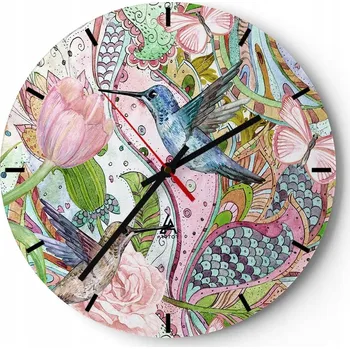 Hodiny Velké nástěnné hodiny 40x40 Květiny Skleněné hodiny Kulatý Tiché
