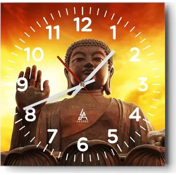 Hodiny Kuchyňské nástěnné hodiny 30x30 Buddha Skleněné hodiny do obýváku Moderní Tiché