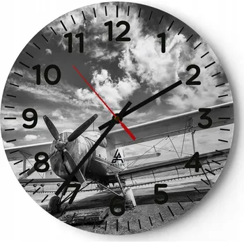 Hodiny Nástěnné hodiny do obýváku 40x40 Letadlo Kulatý Skleněné hodiny Loft Tiché