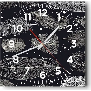 Hodiny Nástěnné hodiny do obýváku 40x40 Pírko Ptáka Tiché Skleněné hodiny