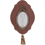 Růžovohnědý fotorámeček Bregtje se zlatou aplikací a střapcem – 10x15 cm